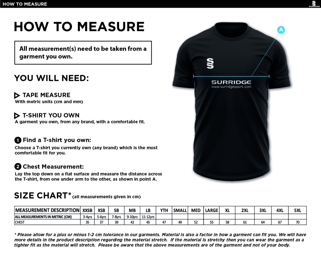 Team Leisure - Fuse Training Shirt - Unisex Fit - Size Guide