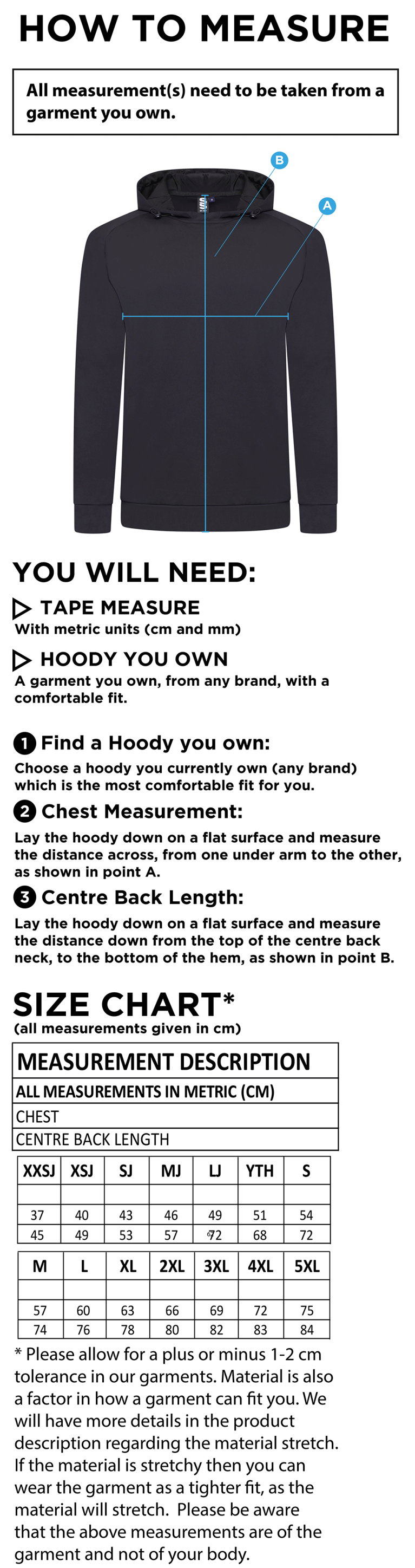 Community Leisure - Active Hoody - Unisex Fit - Size Guide