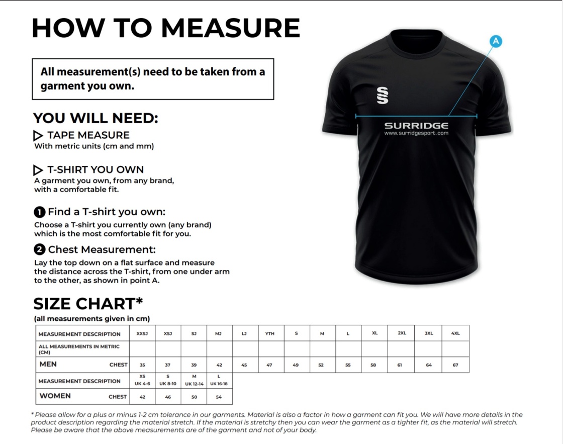 Community Leisure - Technical T-Shirt - Ladies Fit - Size Guide