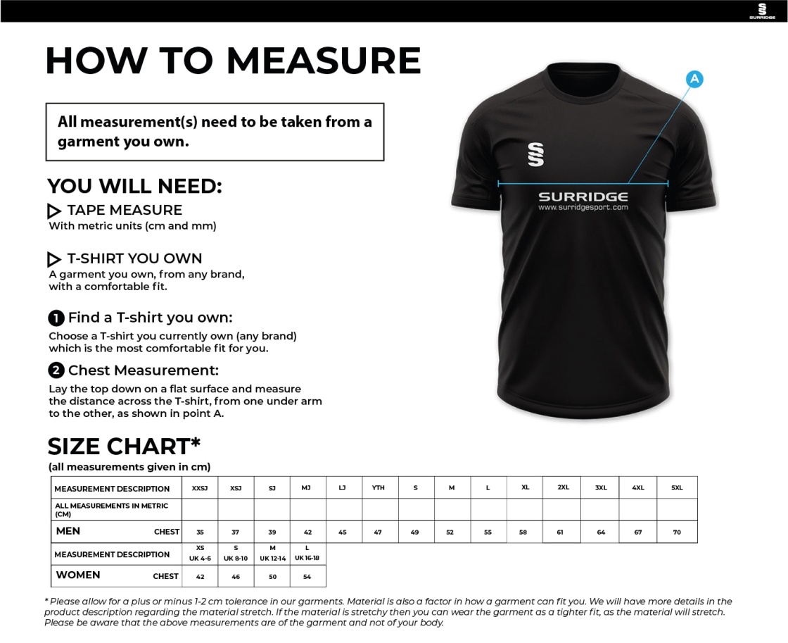 Community Leisure - Technical T-Shirt (Red/White/Blue) - Ladies Fit - Size Guide