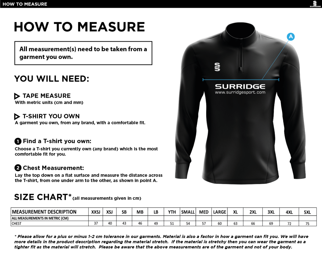 Team Leisure - Fuse Performance Top - Unisex Fit - Size Guide