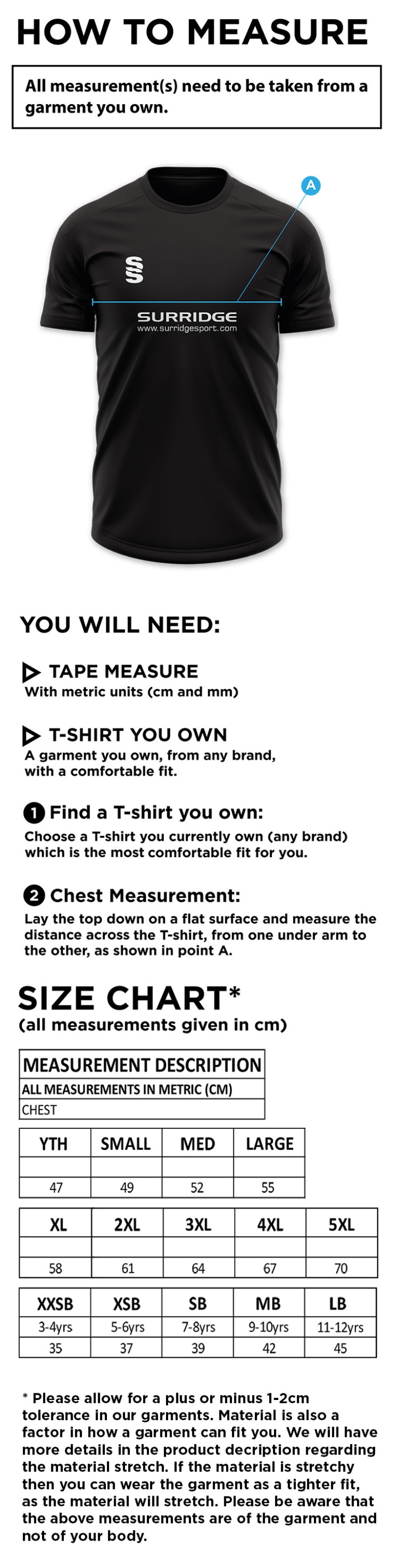 Team Leisure - Fuse Training Shirt - Unisex Fit - Size Guide