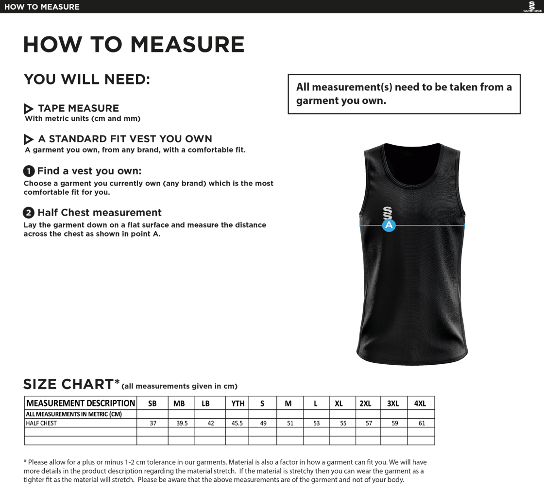 Youth Standard Vest - Size Guide