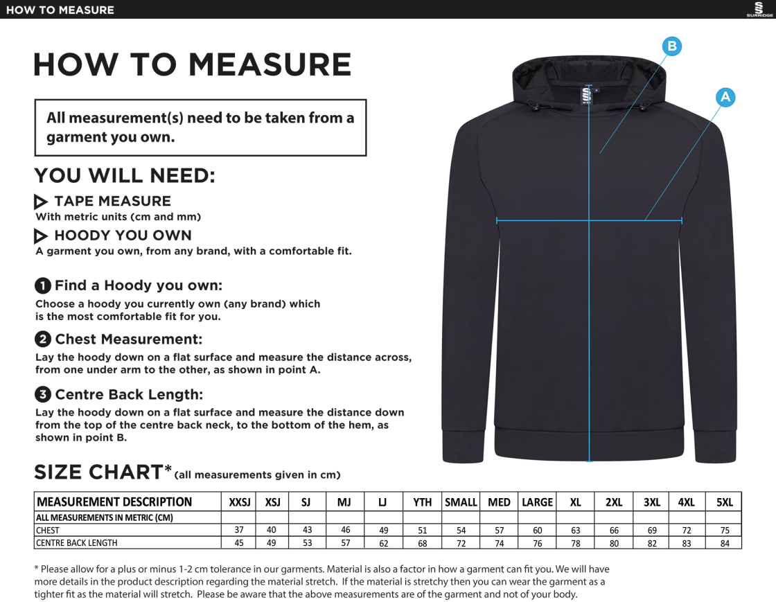 Community Leisure - Active Hoody - Unisex Fit - Size Guide