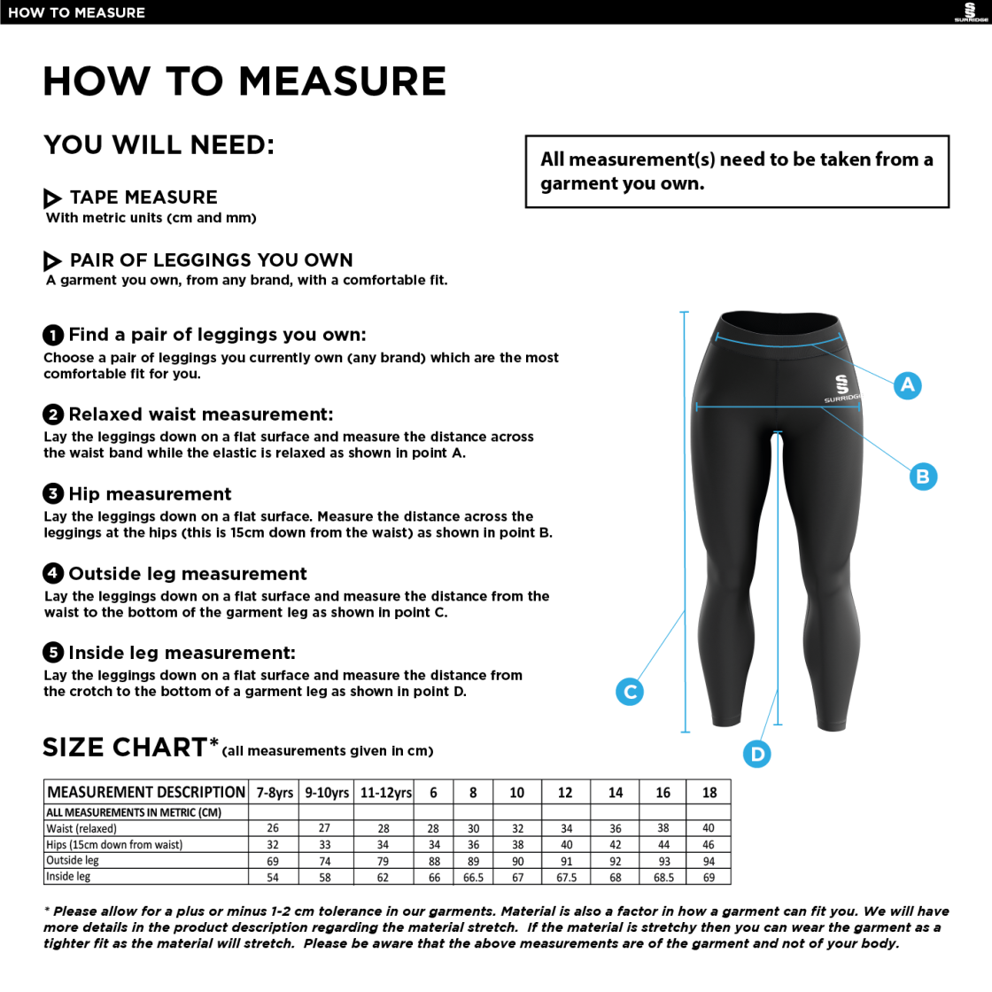 Ladies Leggings - Size Guide