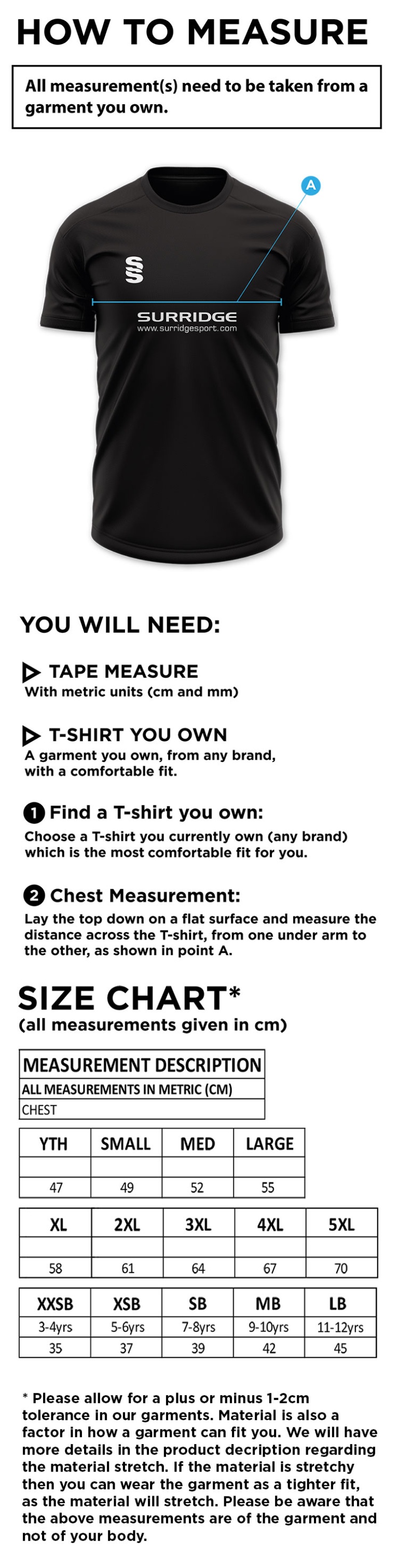 Team Leisure - Fuse Training Shirt - Unisex Fit - Size Guide