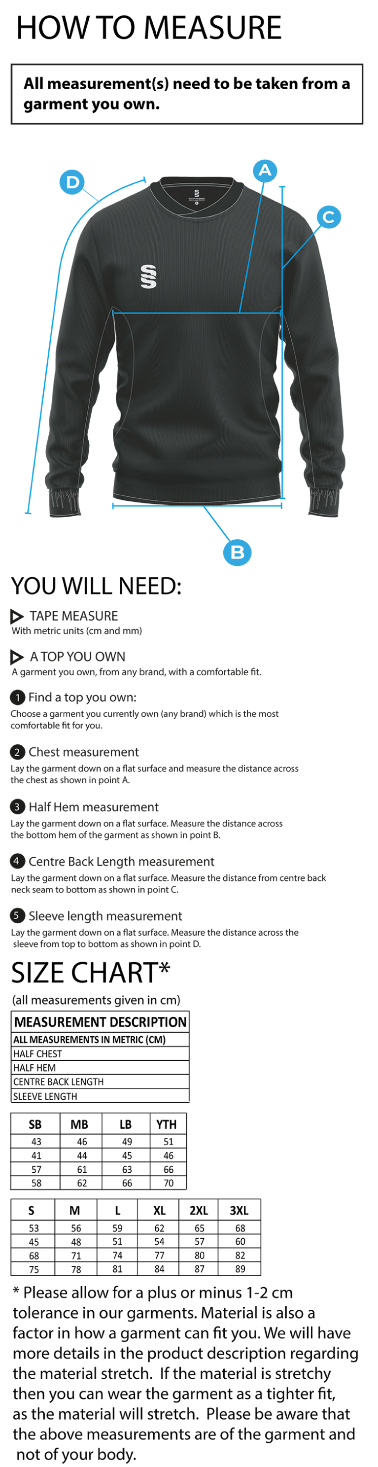 Community Leisure - Run Out Top - Unisex Fit - Size Guide