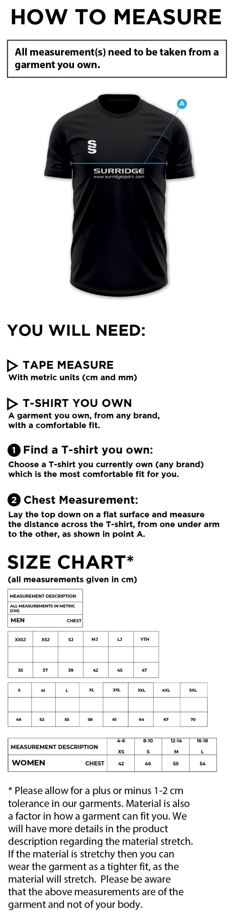 Community Leisure - Technical T-Shirt (Red/White/Blue) - Ladies Fit - Size Guide