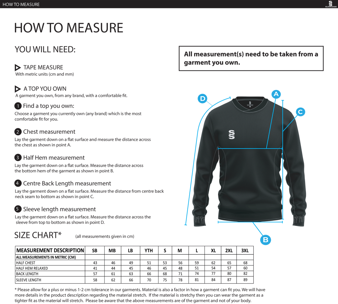 Community Leisure - Run Out Top - Unisex Fit - Size Guide