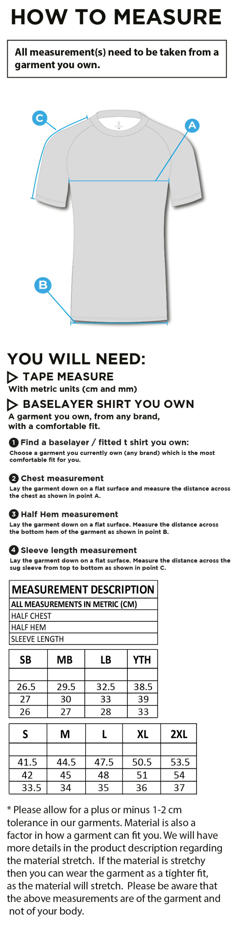 Men's Short Sleeve Baselayer - Size Guide