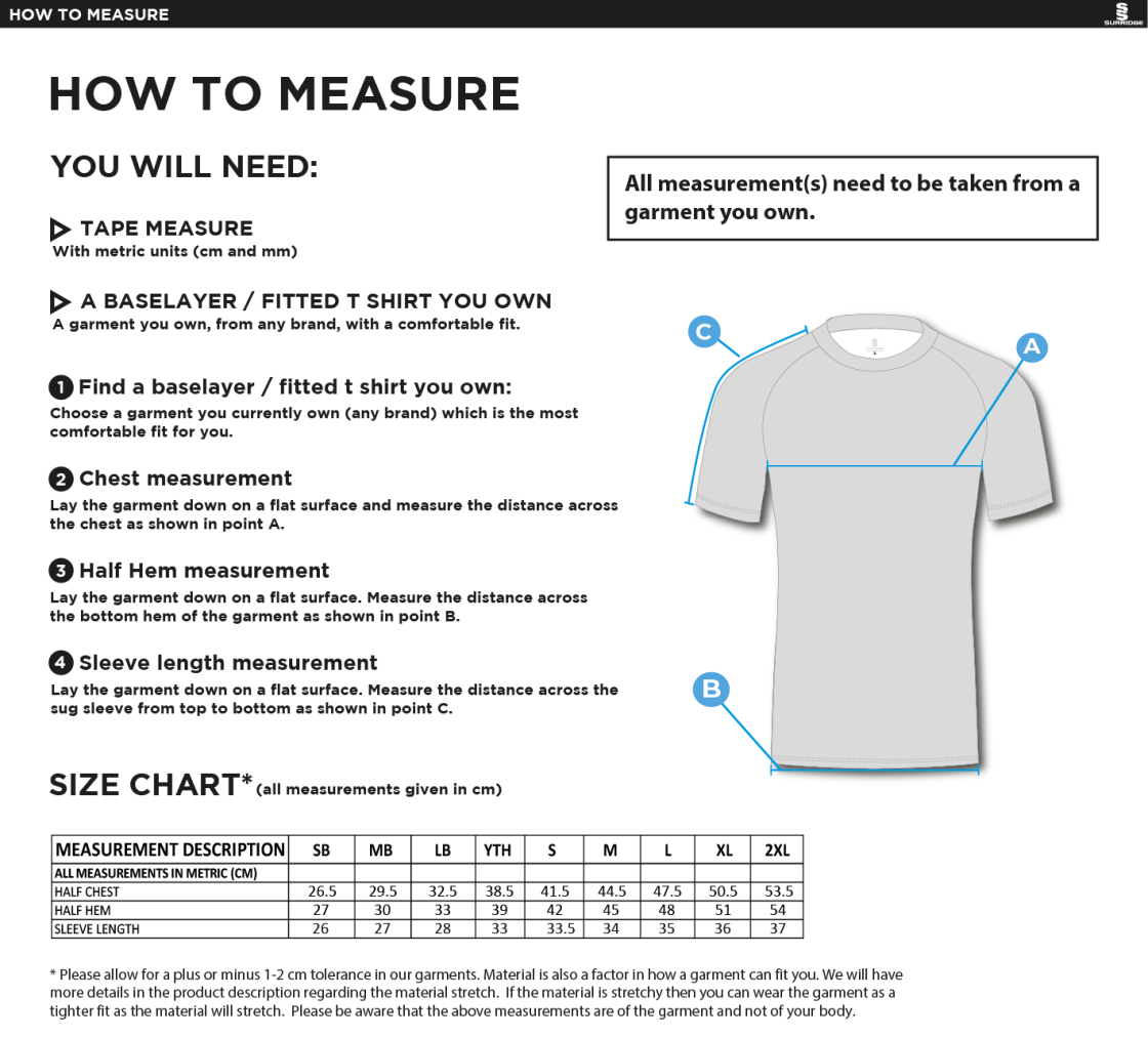 Men's Short Sleeve Baselayer - Size Guide