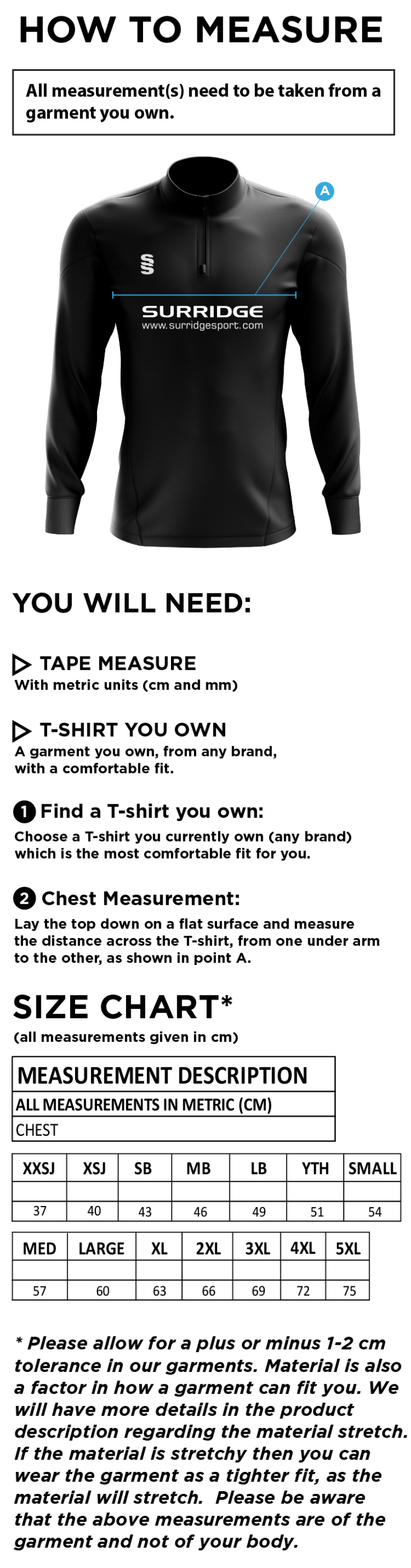 Team Leisure - Fuse Performance Top - Unisex Fit - Size Guide