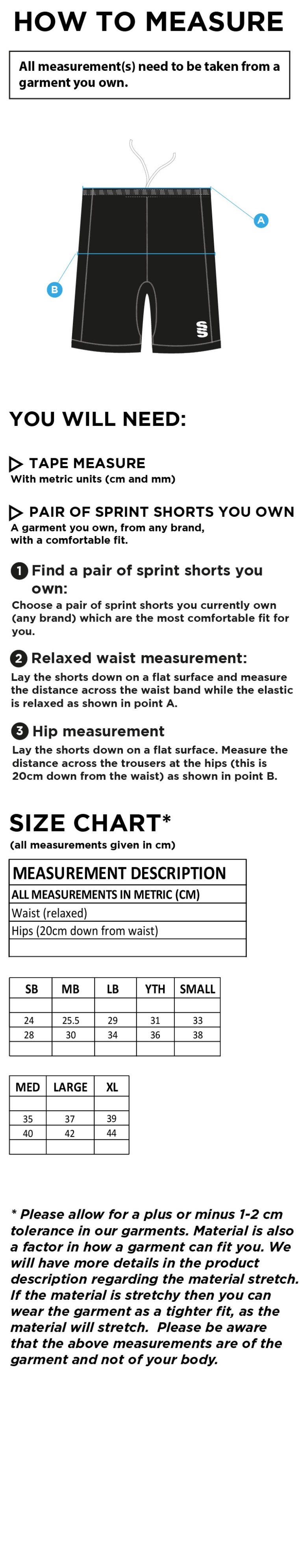 Mens Pocketed Shorts - Size Guide