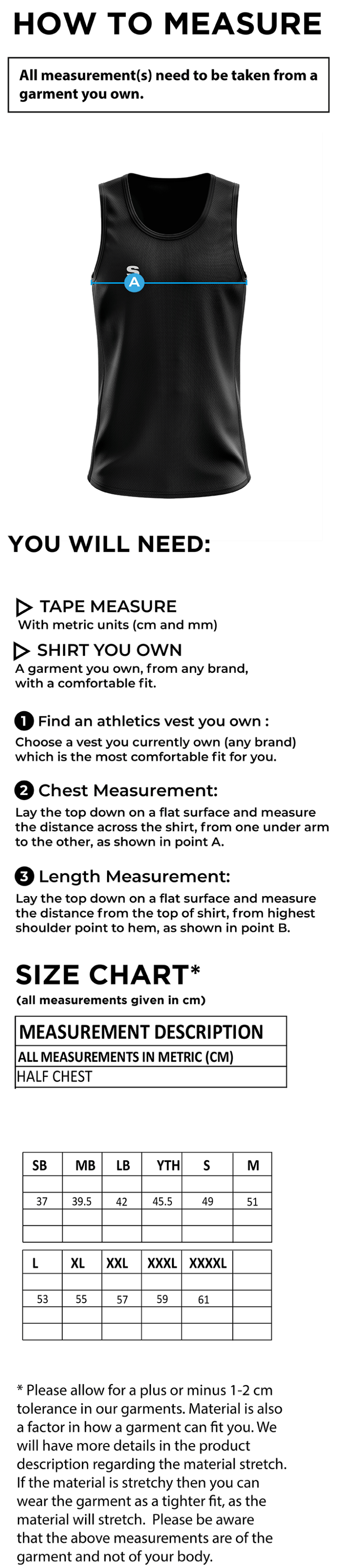 Men's Lightweight Vest - Size Guide