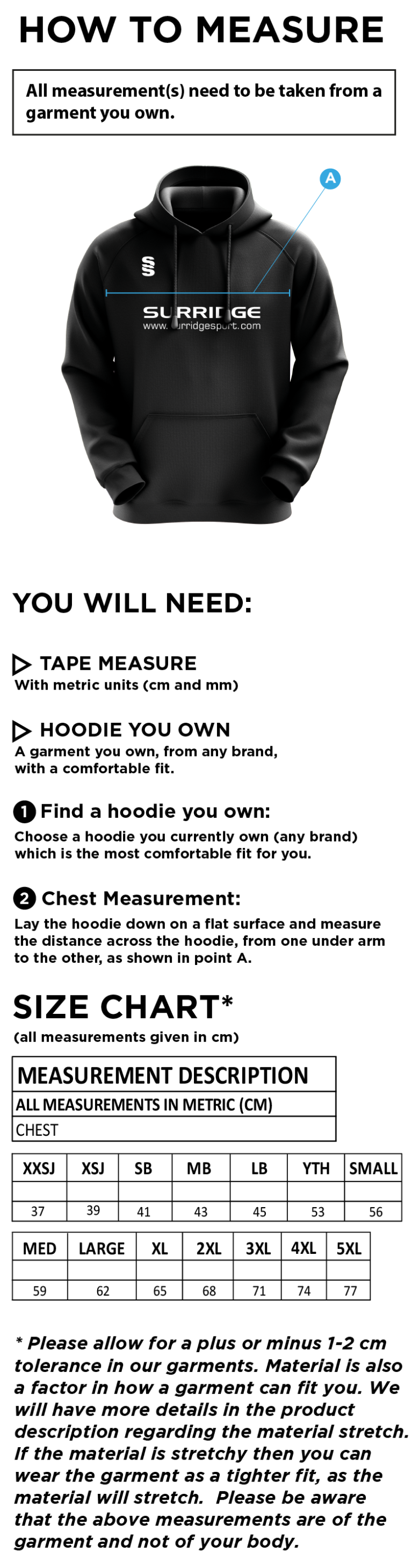 Team Leisure - Fuse Hoody - Unisex Fit - Size Guide
